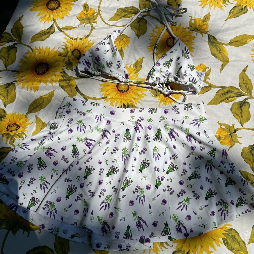 Nasty Gal White Floral Bikini Top and Skirt Set